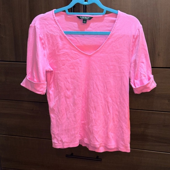 Ralph Lauren Bright Pink V-Neck Short Sleeve Top - Picture 1 of 9